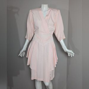 vintage women's dress 80s prom peach peplum pencil dress 6/7